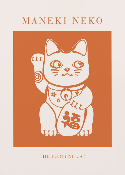Maneki-neko Cat Orange | Canvas