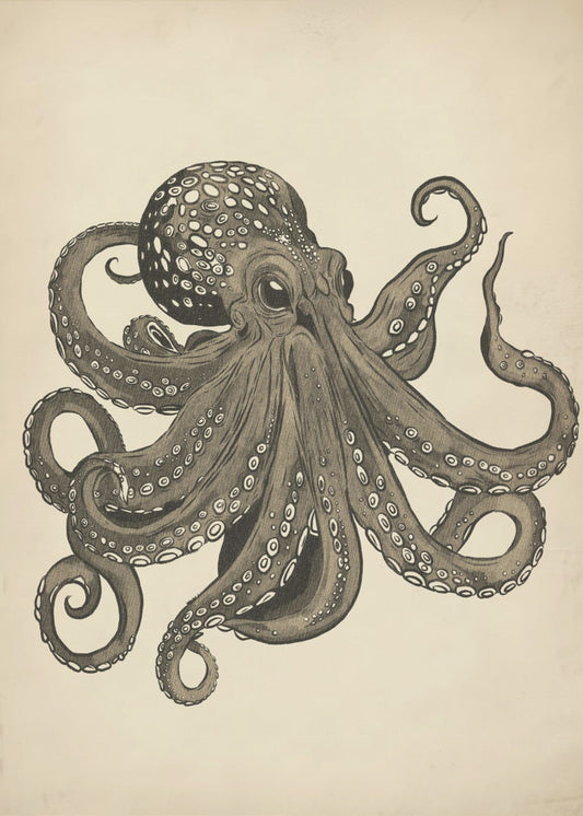 Octopus vintage handpainted | Canvas