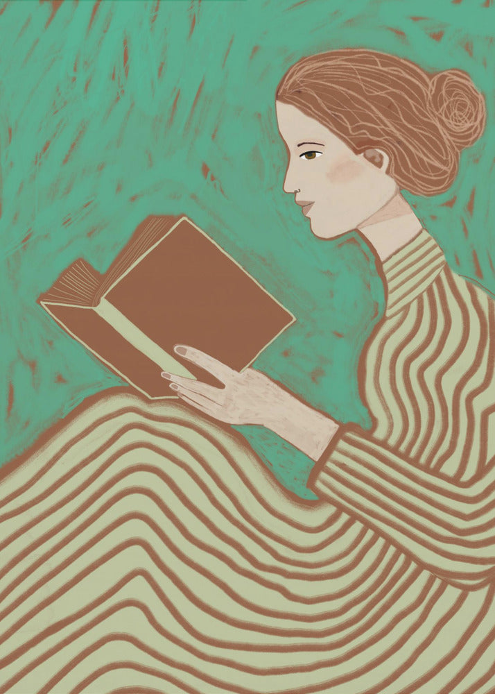 Lady reading striped dress | Poster