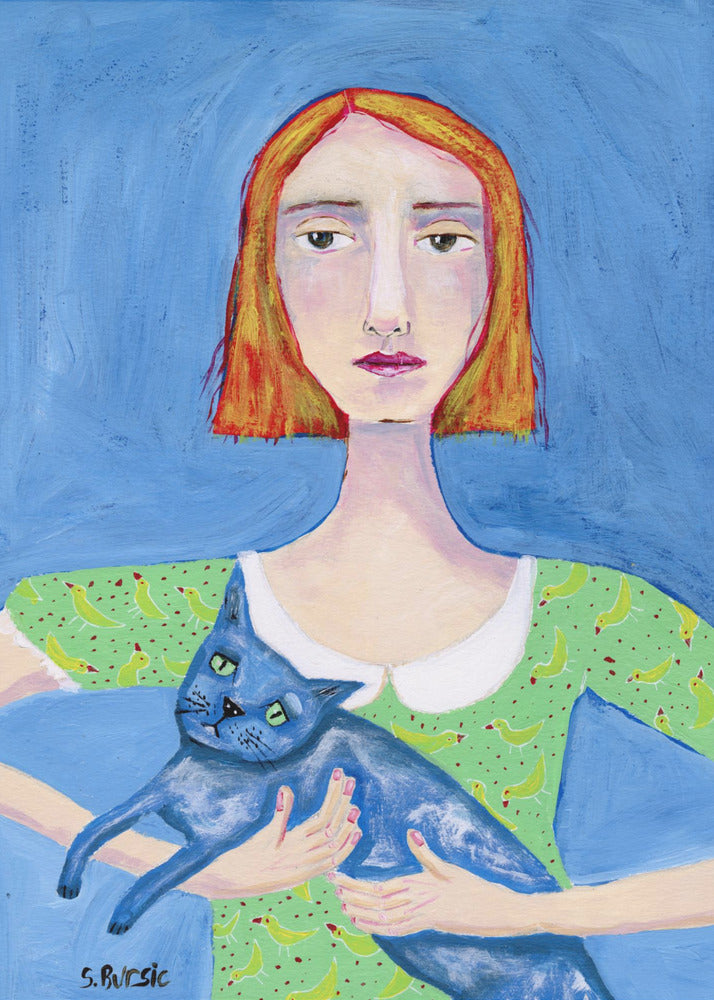 Lady with the Blue Cat | Canvas