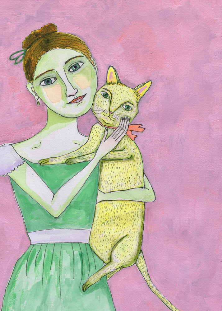Lady with yellow cat | Canvas