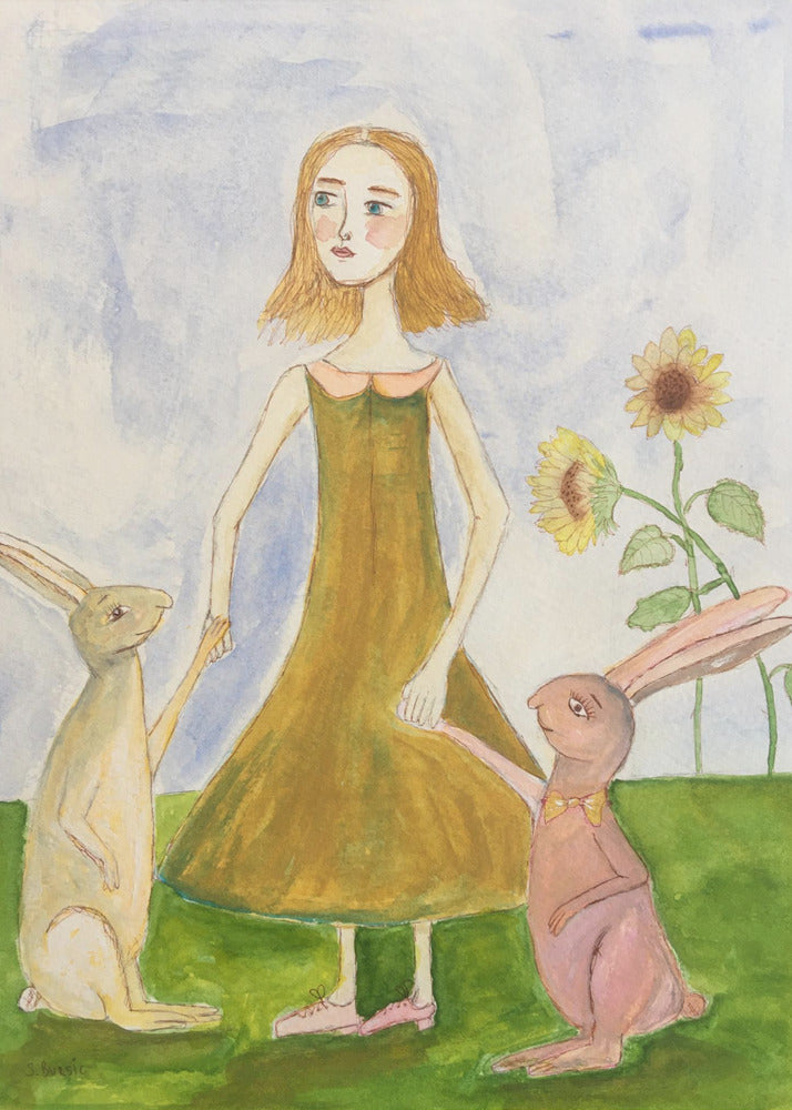 Girl with her rabbits | Poster