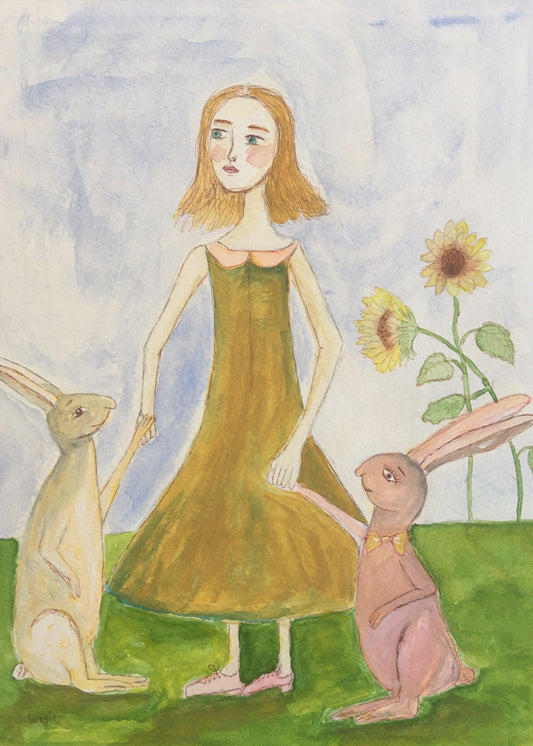 Girl with her rabbits | Poster