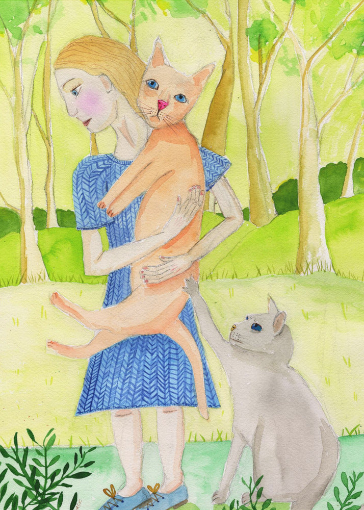 Lady with the orange and grey cat. | Canvas