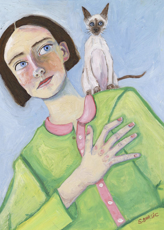 Girl with cat on shoulder | Poster