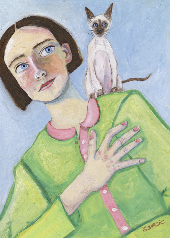 Girl with cat on shoulder | Canvas