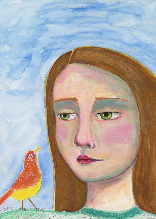 Lady With little Bird | Poster