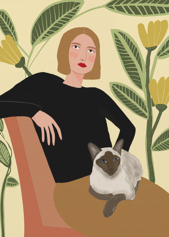 Lady with plants and cat | Poster