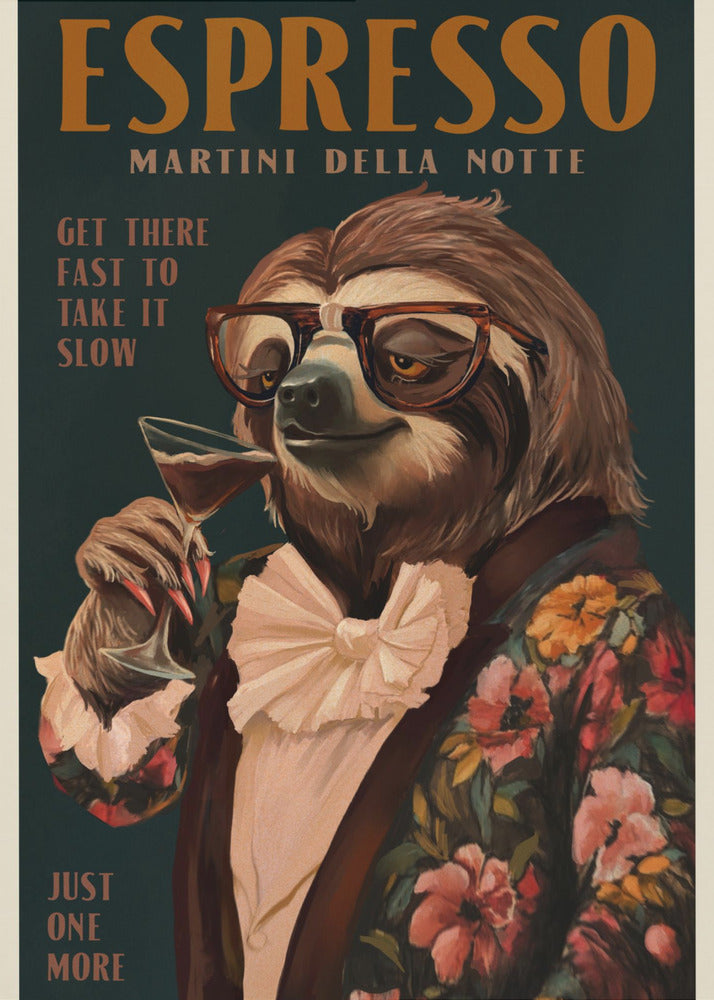 Art Deco Espresso Martini Drinking Sloth | Canvas