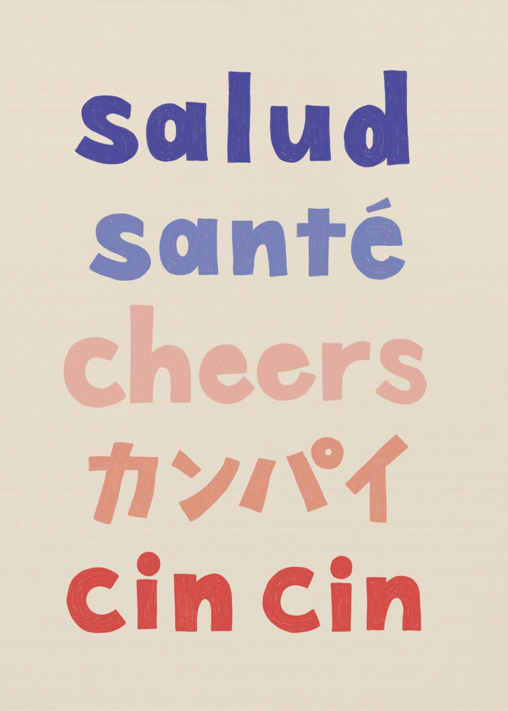 Cheers Typography - Salud Santé Cheers Kanpai Cin cin | Canvas