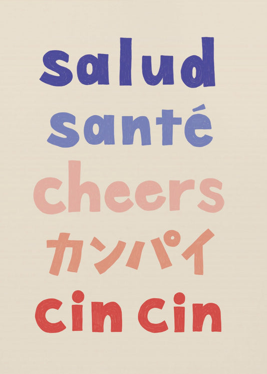 Cheers Typography - Salud Santé Cheers Kanpai Cin cin | Canvas