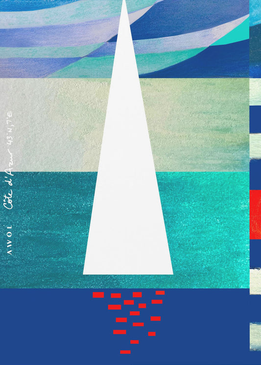 Abstract Sailboat On The French Riviera, Colourful Côte d&#039;Azur Art Print | Canvas