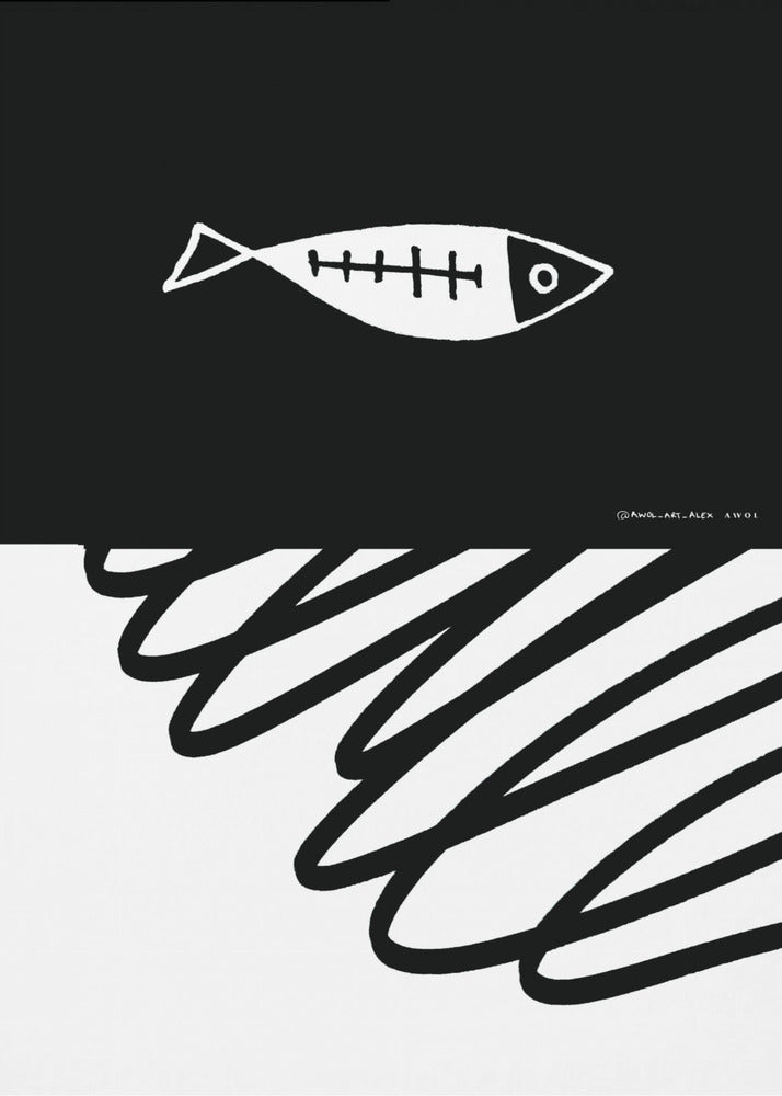 Minimalist Fish In Nordic Sea, Abstract Ocean Art Art Print | Poster