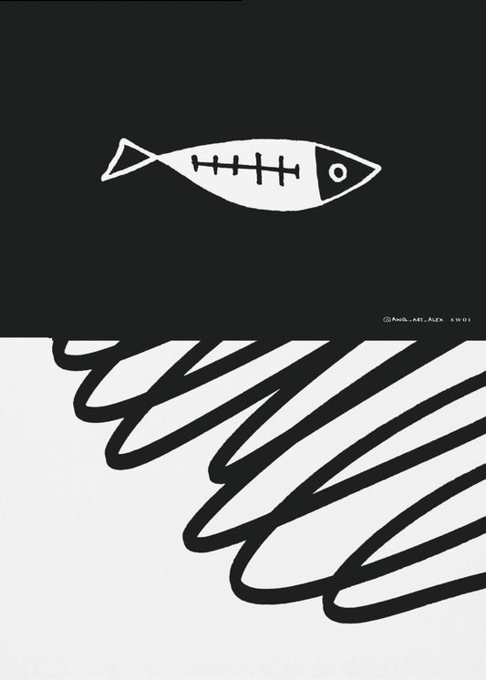 Minimalist Fish In Nordic Sea, Abstract Ocean Art Art Print | Poster