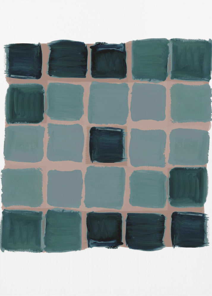 Teal Checkered Square Print | Canvas
