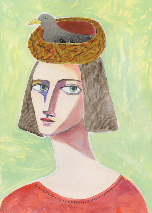 Bird Lover with Bird Nest on Head | Poster