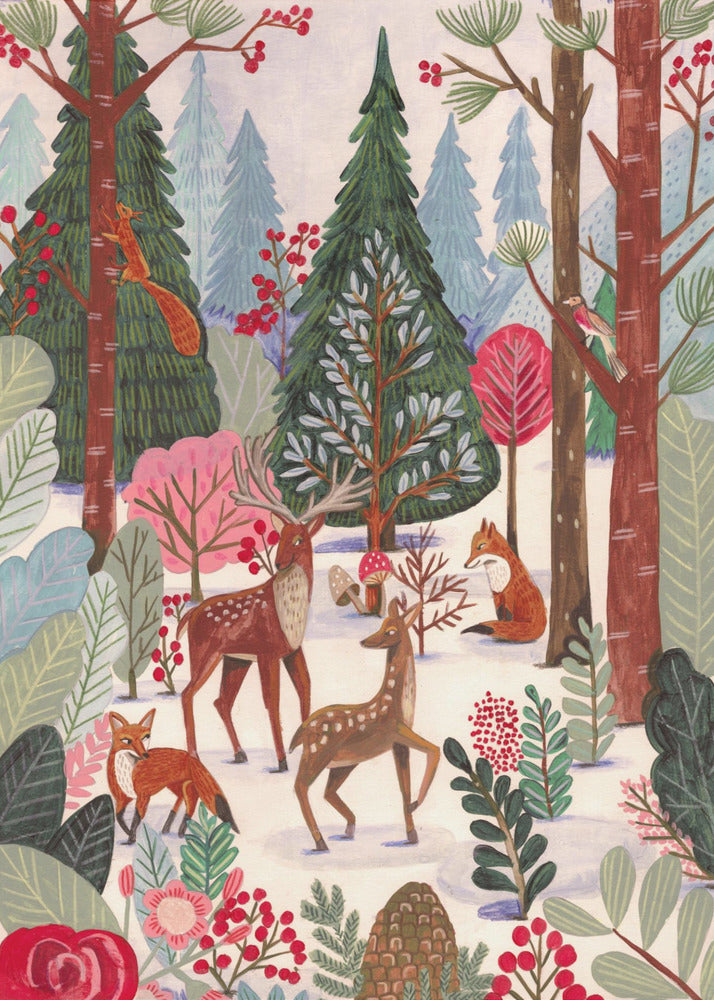 Animals in winter forest | Canvas