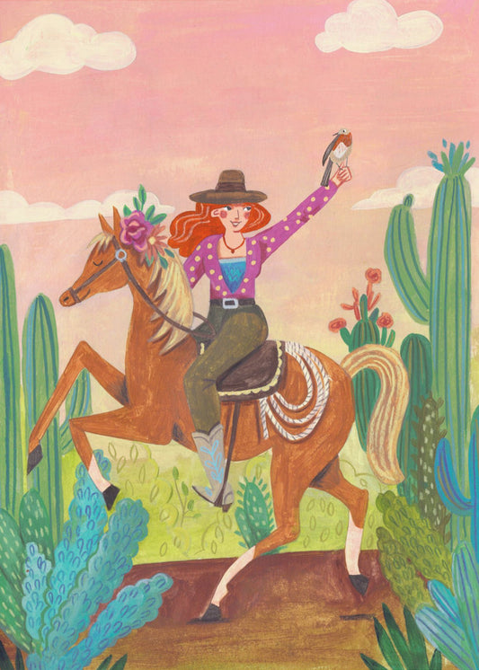 Cowgirl on horse in the desert | Poster