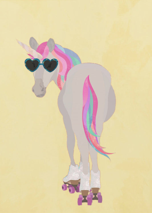Unicorn rollerskating yello | Poster