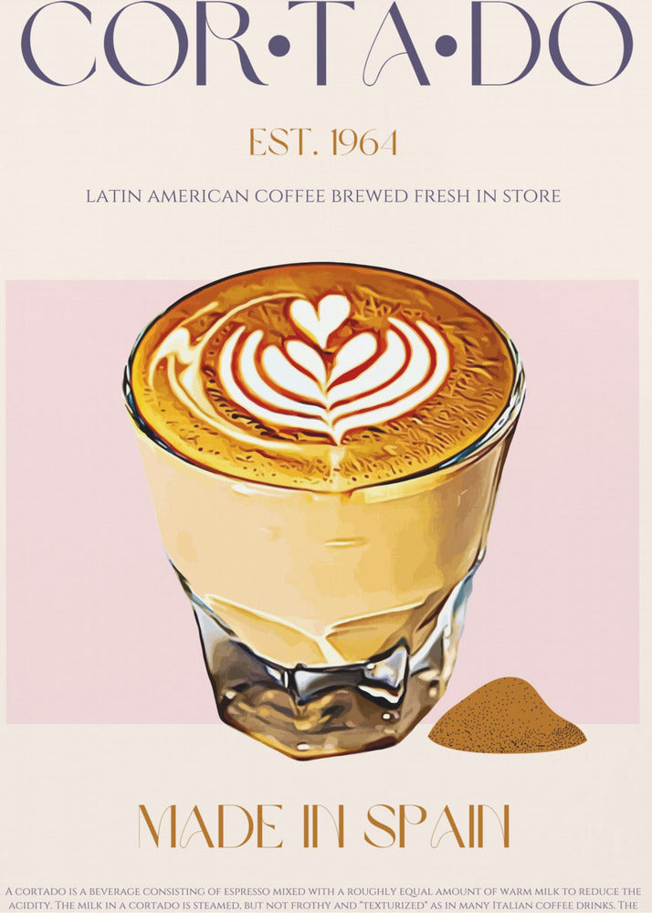 Cortado Coffee Illustration With Latte Art | Poster