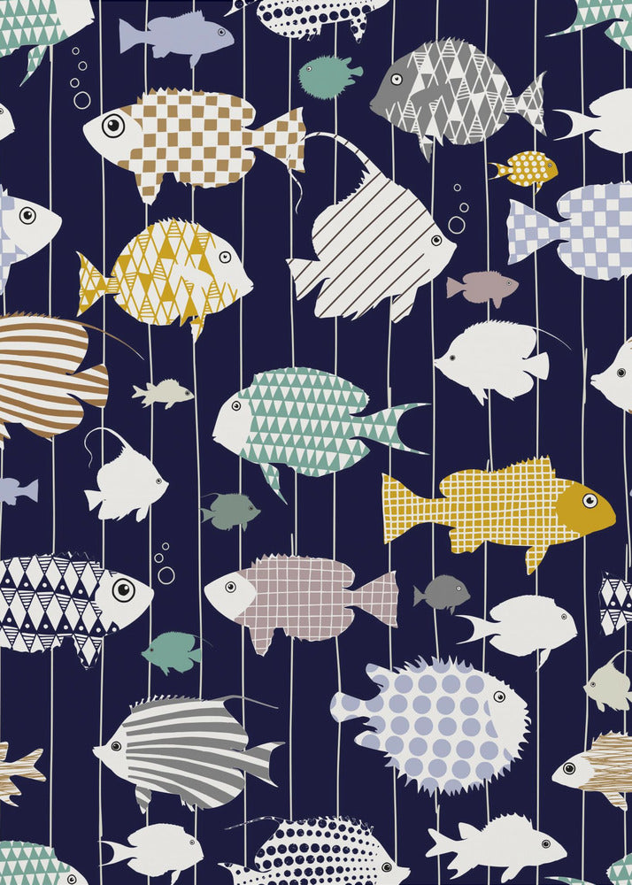Fresh fish on dark navy blue pattern | Poster