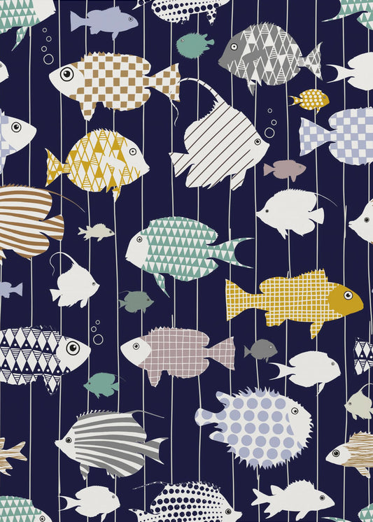 Fresh fish on dark navy blue pattern | Poster