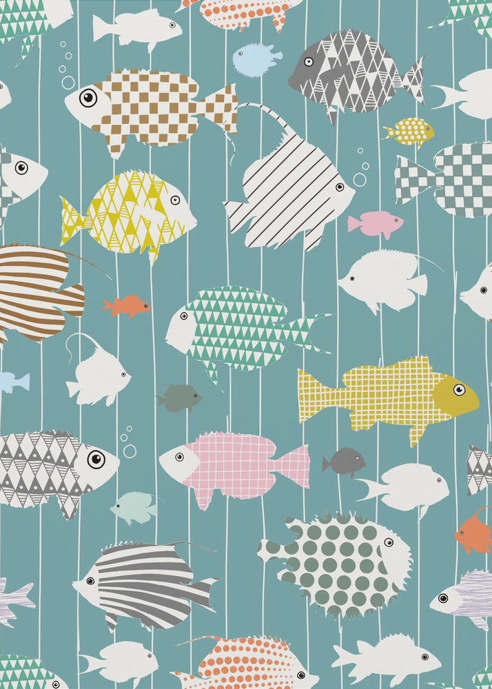 Fresh fish on teal pattern | Poster
