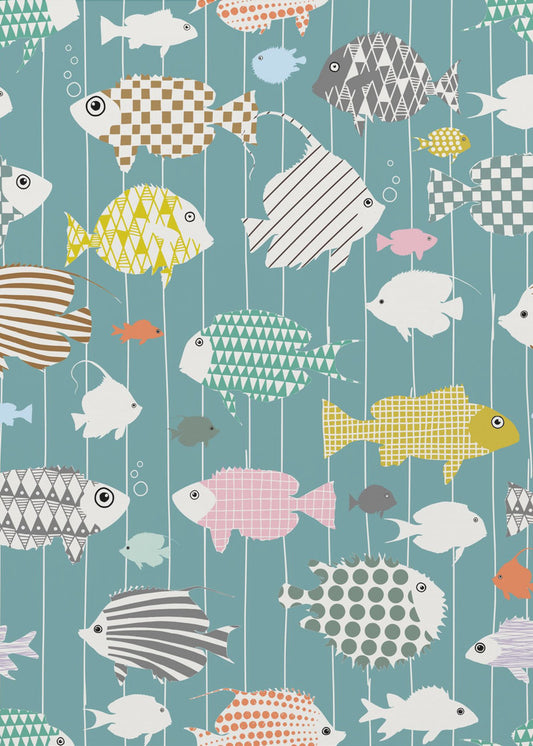 Fresh fish on teal pattern | Canvas