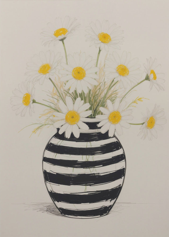 Striped Vase Daisies | Canvas