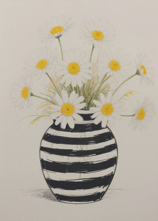 Striped Vase Daisies | Canvas