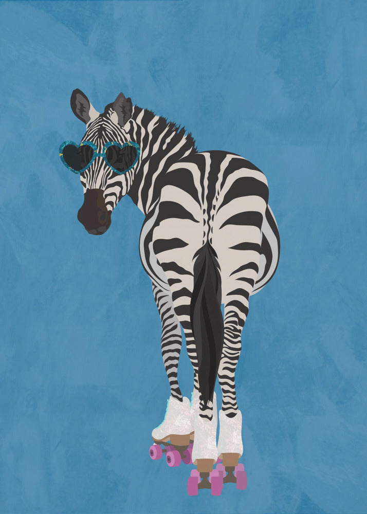 Rollerskating Zebra blue | Poster