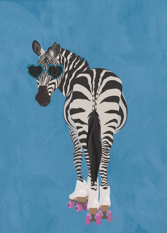 Rollerskating Zebra blue | Canvas