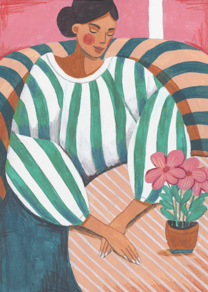 Woman in stripes in thought | Canvas