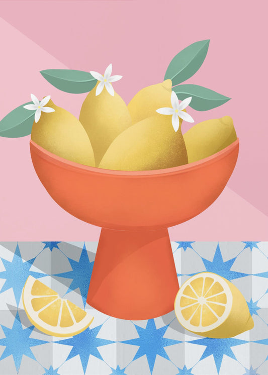 Lemons in a Red Pedestal Bowl | Poster
