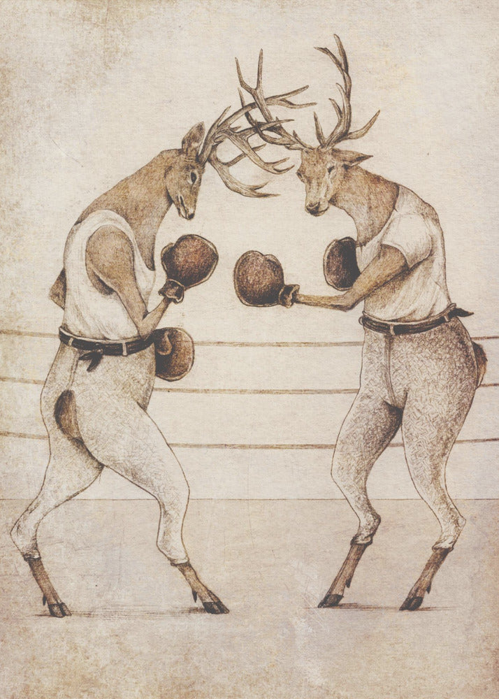 Deer Fight Vintage Style | Poster