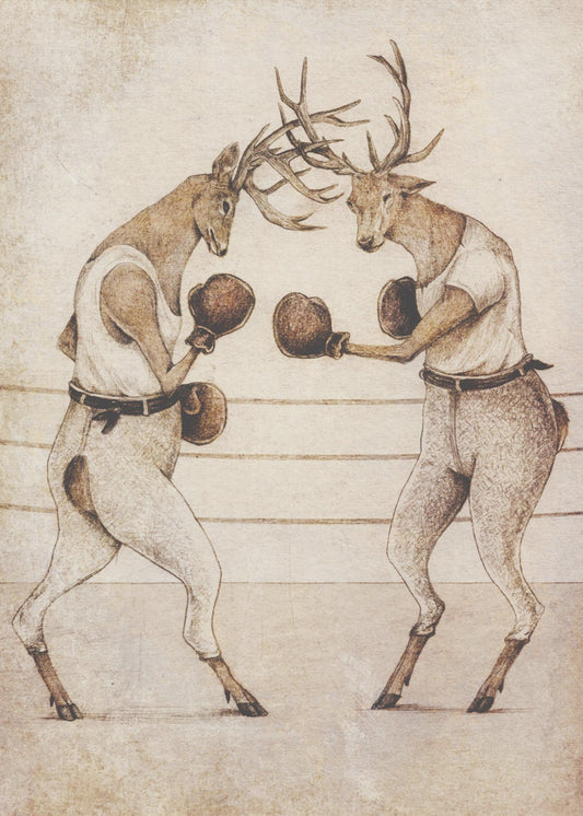 Deer Fight Vintage Style | Canvas