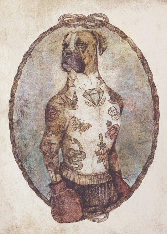 Tattooed Boxer Pup | Canvas