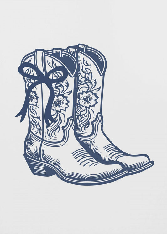 Navy Blue Cowgirl Boots with Bow | Poster