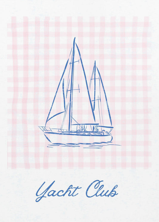 Minimalist Blue Line Drawing of a Yacht | Poster