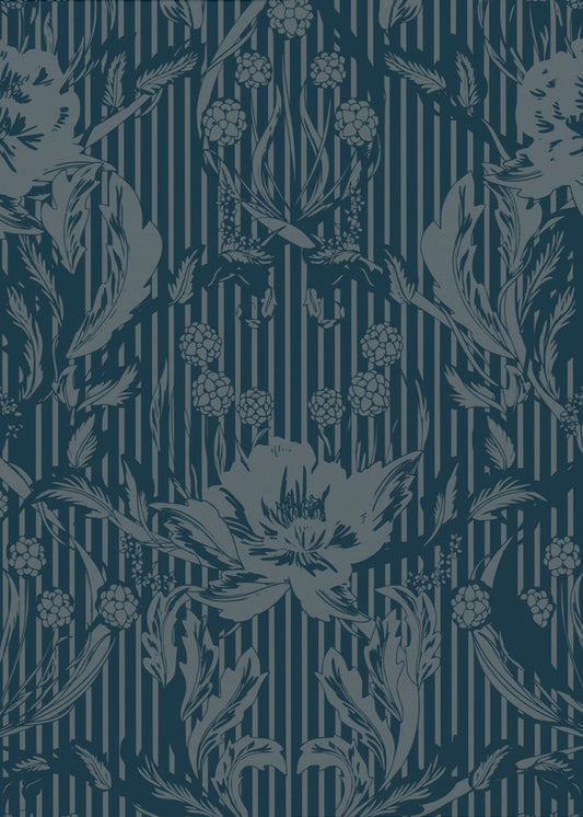 Floral Heritage Morris monochrome stripes moonshine blue pattern | Poster