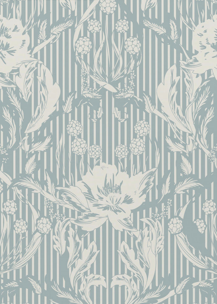 Floral Heritage Morris monochrome stripes chalky blue pattern | Canvas