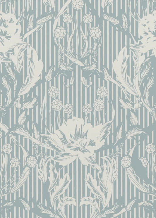 Floral Heritage Morris monochrome stripes chalky blue pattern | Canvas