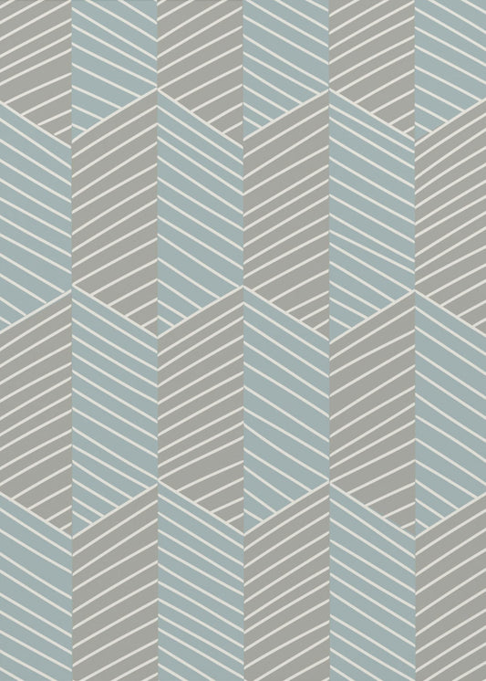 Floral Heritage herringbone grey-blue pattern | Poster