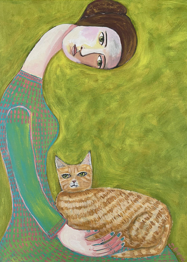 Bent Neck Lady with her so loved ginger cat. | Poster
