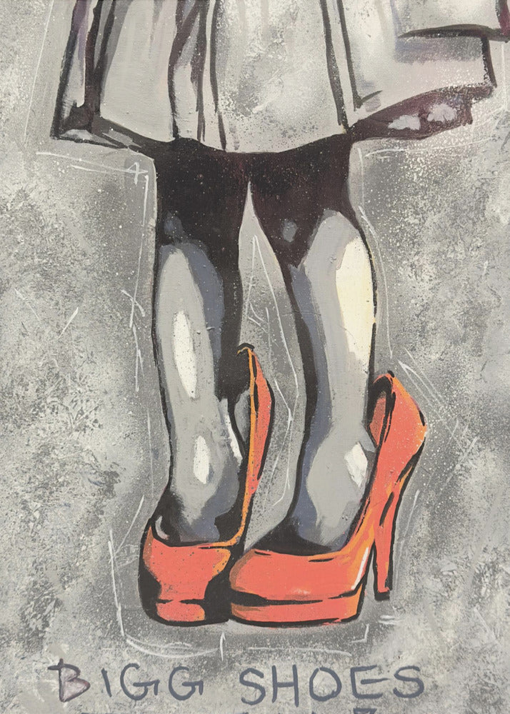 Child Wearing Oversized Red High Heels | Poster