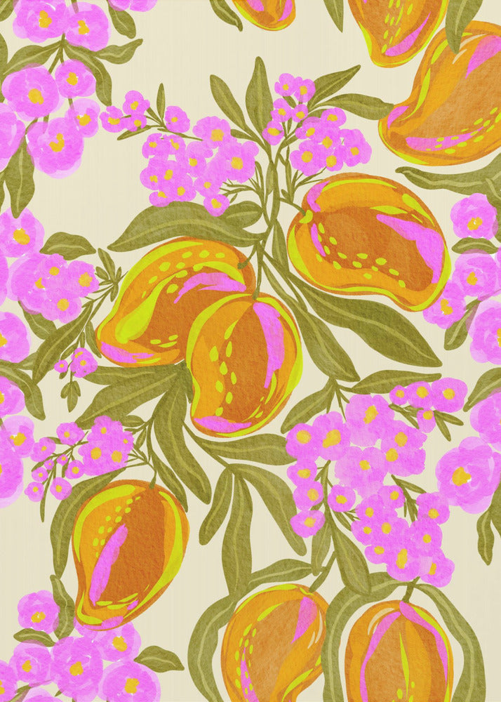 Tropical Theme With Lush Mangoes And Flowers | Poster