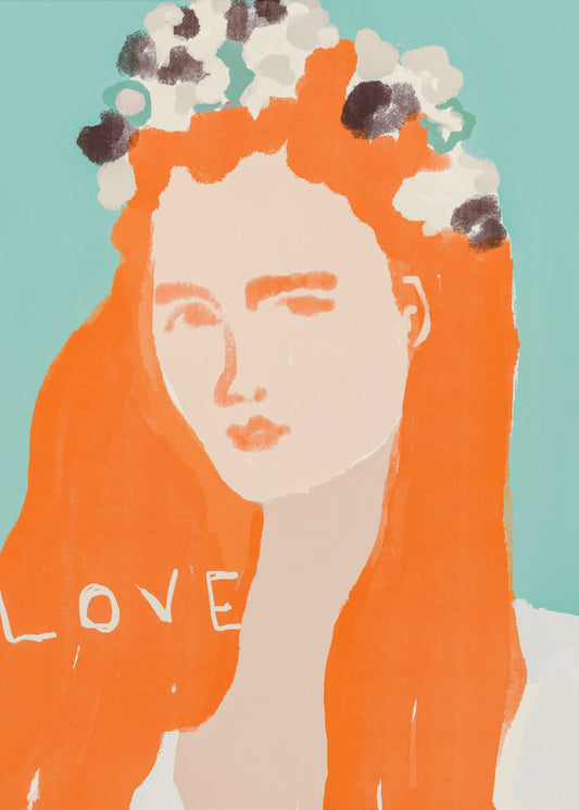 Woman with Orange Hair Adorned with Flowers | Poster