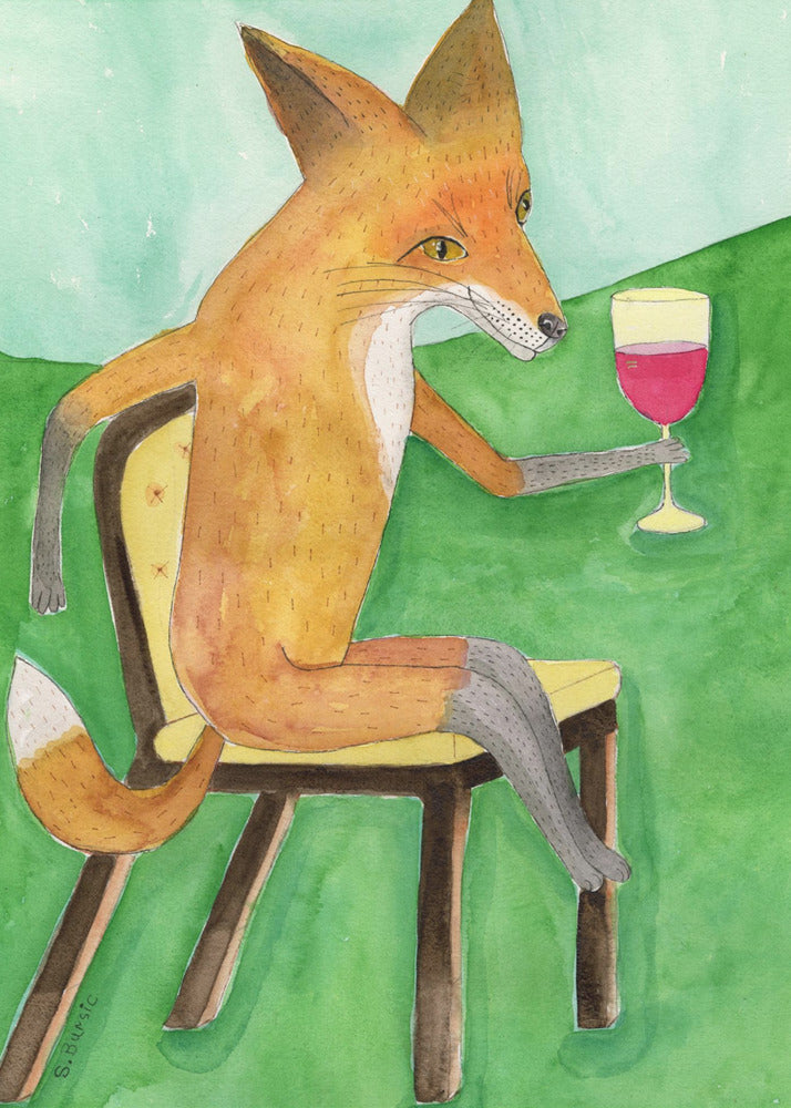 Mr. Fox drinking red wine | Canvas