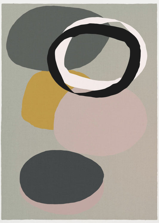 Abstract Circles in Muted Tones with Black Ring | Canvas