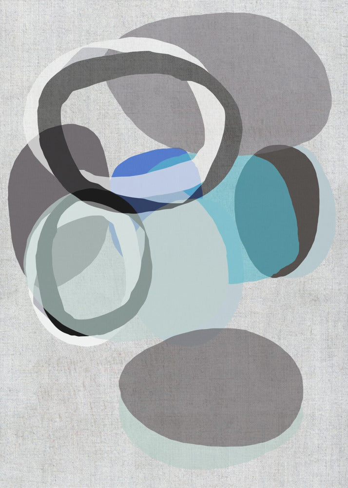 Abstract Shapes in Blues, Greys and Black Rings | Canvas